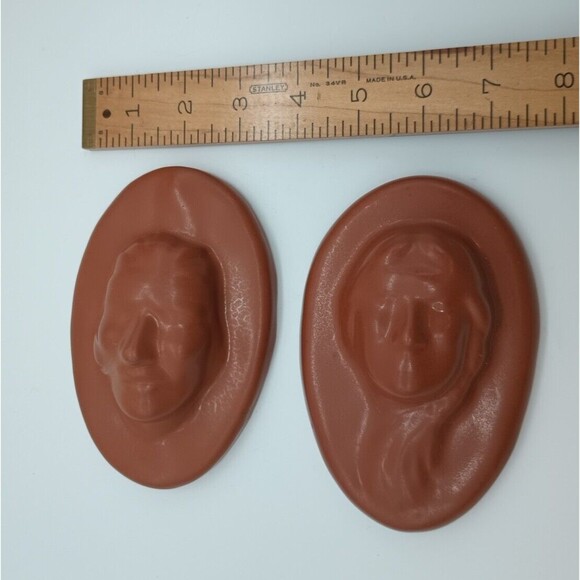 Vtg Van Briggle Art Pottery Figural Wall Plaques Native American Set 2 Brown - Picture 3 of 7